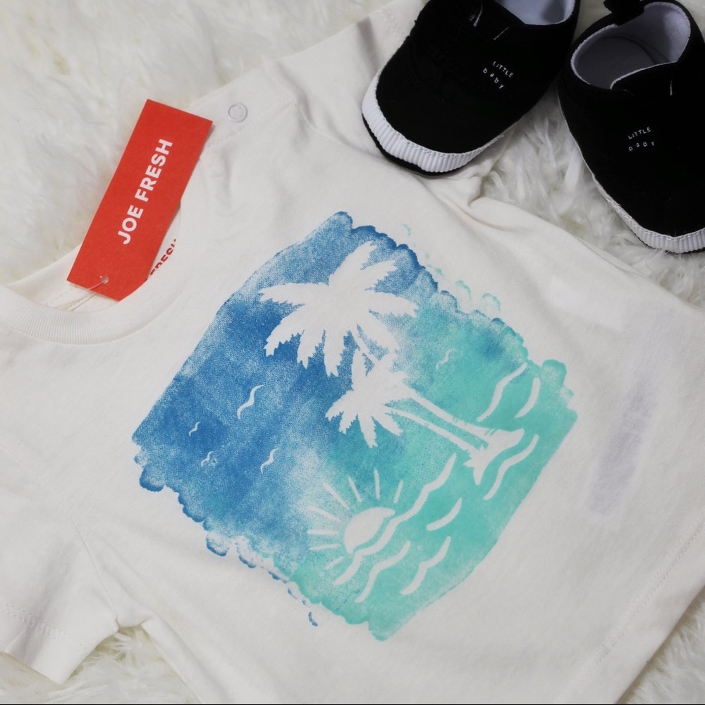 NWT Joe Fresh Graphic Off White Sun Palm Tree Top - Picture 1 of 3
